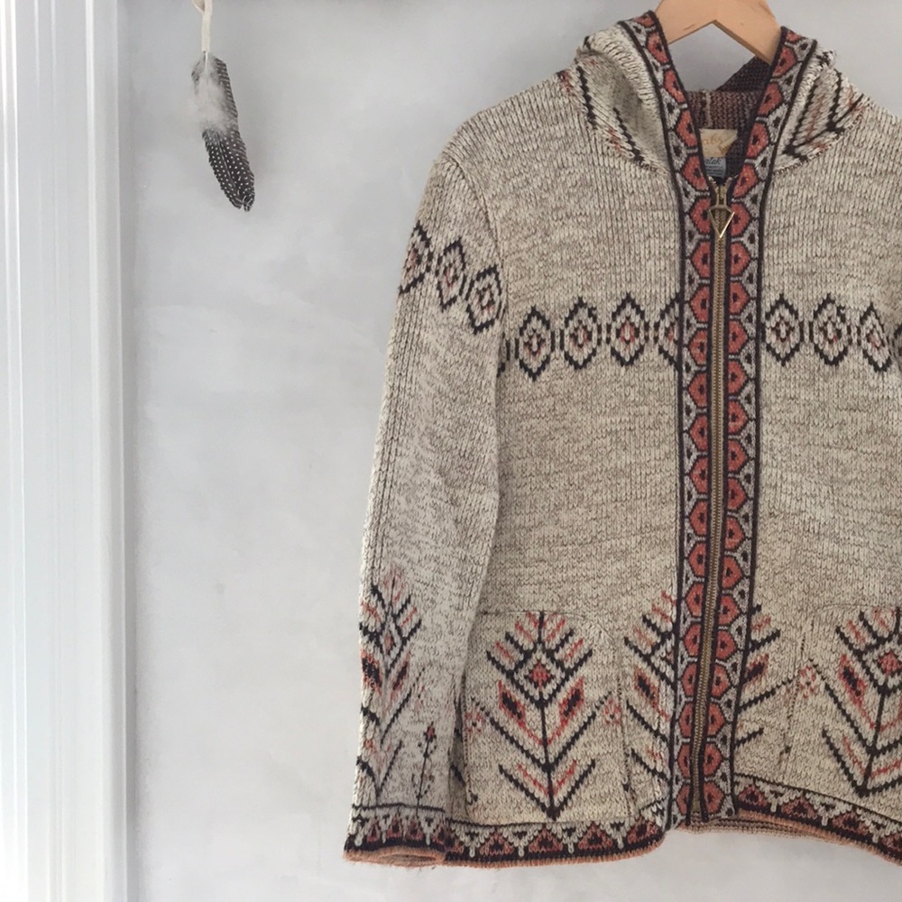 Vintage 70s Sabra Wintuk Patterned Zip Up Sweater